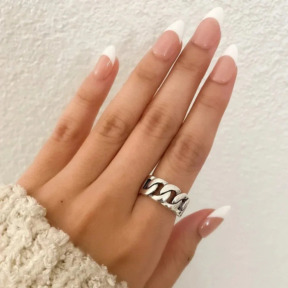 925 Sterling Silver Chunky Chain Link Ring Minimalist Curb Chain Ring - Picture 2 of 11